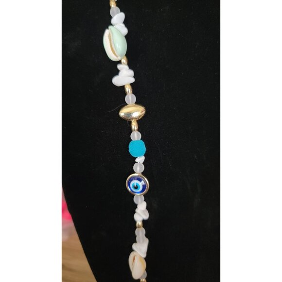 Rebecca Minkoff Beaded Shell & Turquoise Statement Necklace Gold Accents NWT - Picture 2 of 7